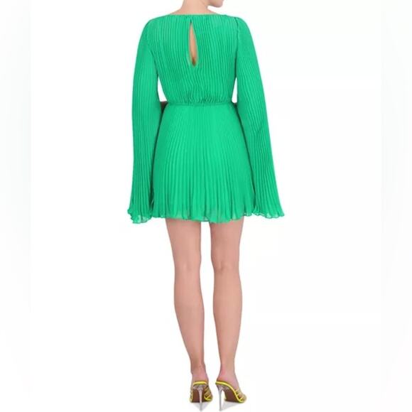 BCBGMAXAZRIA Pleated Blouson Mini Dress Green Women’s Sz 10 NWT - Picture 4 of 9